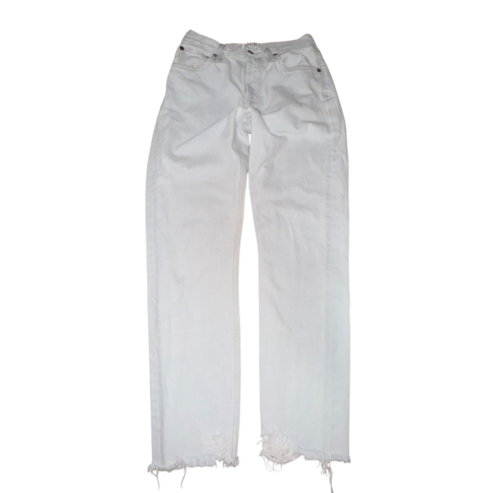 Agolde Straight Leg Jeans High Rise Raw Hem 90s Streetwear 26 Light Blue